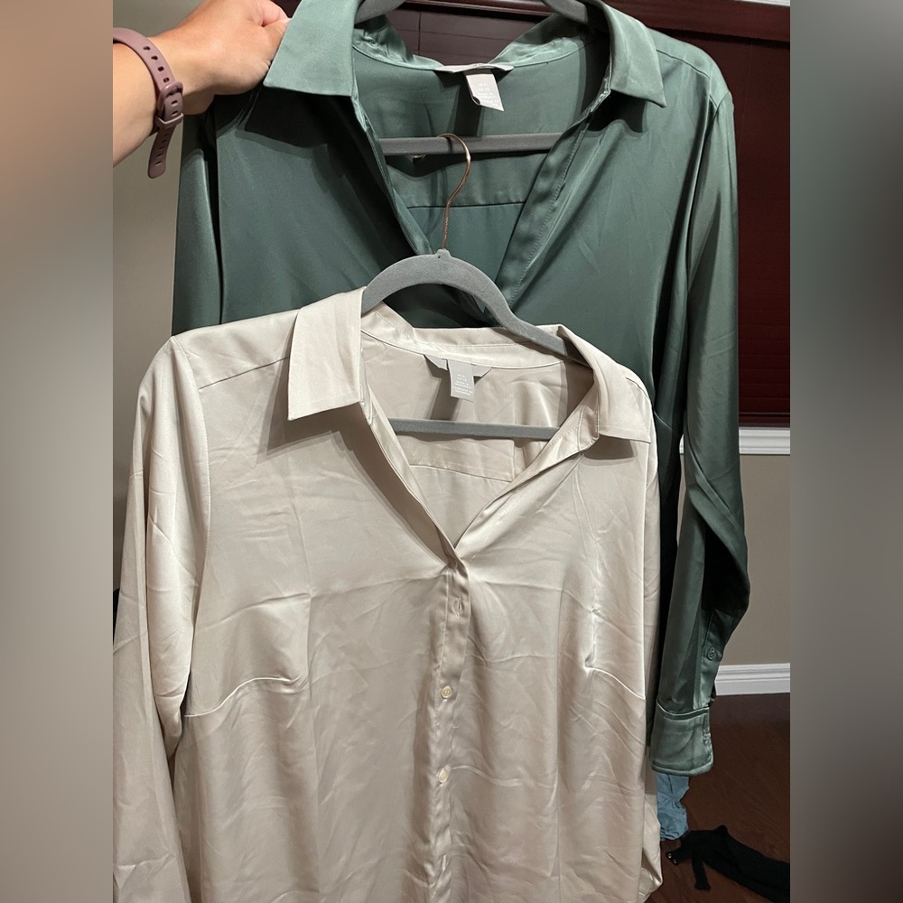 H&M Elegant Blouses in Cream and Green